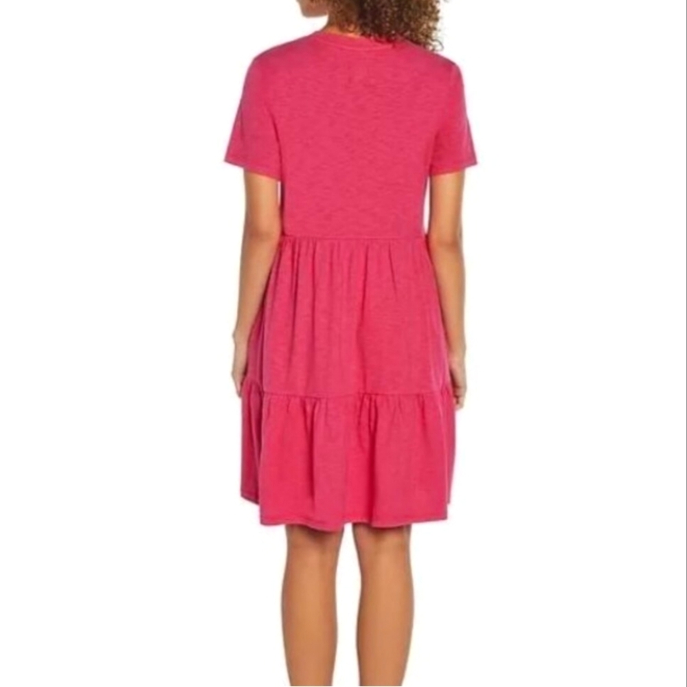 🏷️ Gap Short Sleeve Tiered Slub Cotton Jersey Dress Size XXL Beetroot Pink - Picture 3 of 3